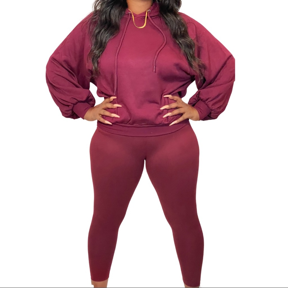 RUN THE CITY BURGUNDY HOODIE SET